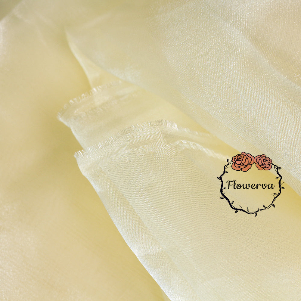 Flowerva Light Champagne Yellow Silk Organza Thin Soft Wedding Decoration Dress Design Fabric