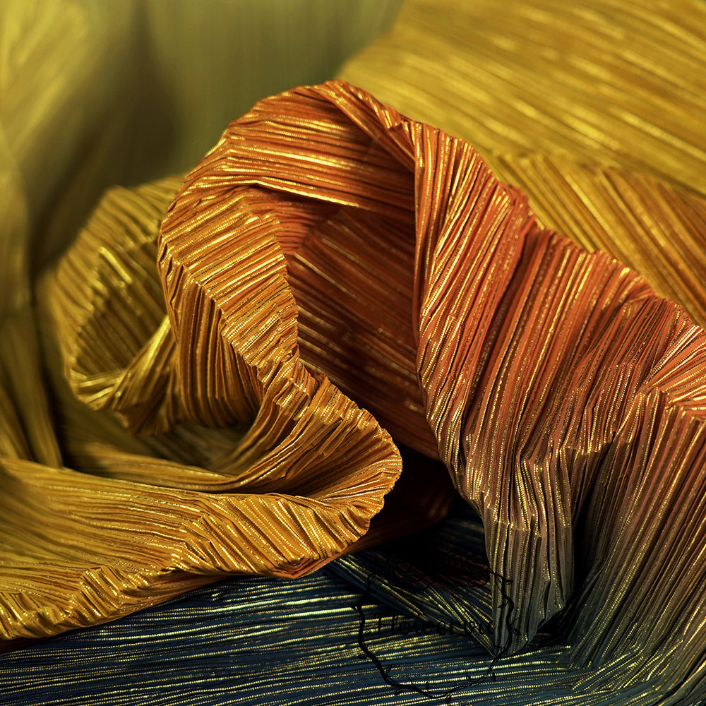 Tissu à Texture plissée et dégradé, jaune, Orange, bleu, or chaud, estampage, décoration de mariage