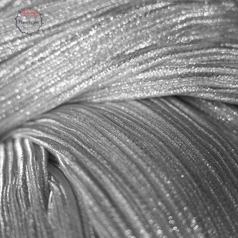 Tissu froissé de Texture de fil de perle en métal argenté de lune brillante, tissu Floral de décoration de scène de Style de mariage