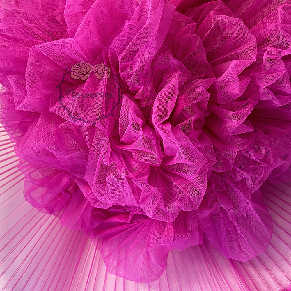 Magenta Great Pleated Organza Crinkle Fabric 6324