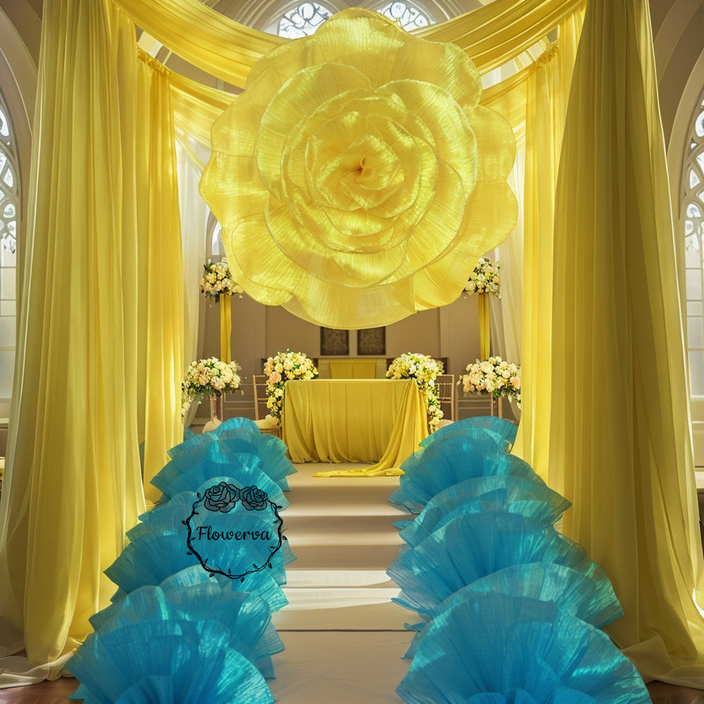 Flowerva "Dazzling Yellow Rose" Wedding&Party Stage Background Fabric Decoration