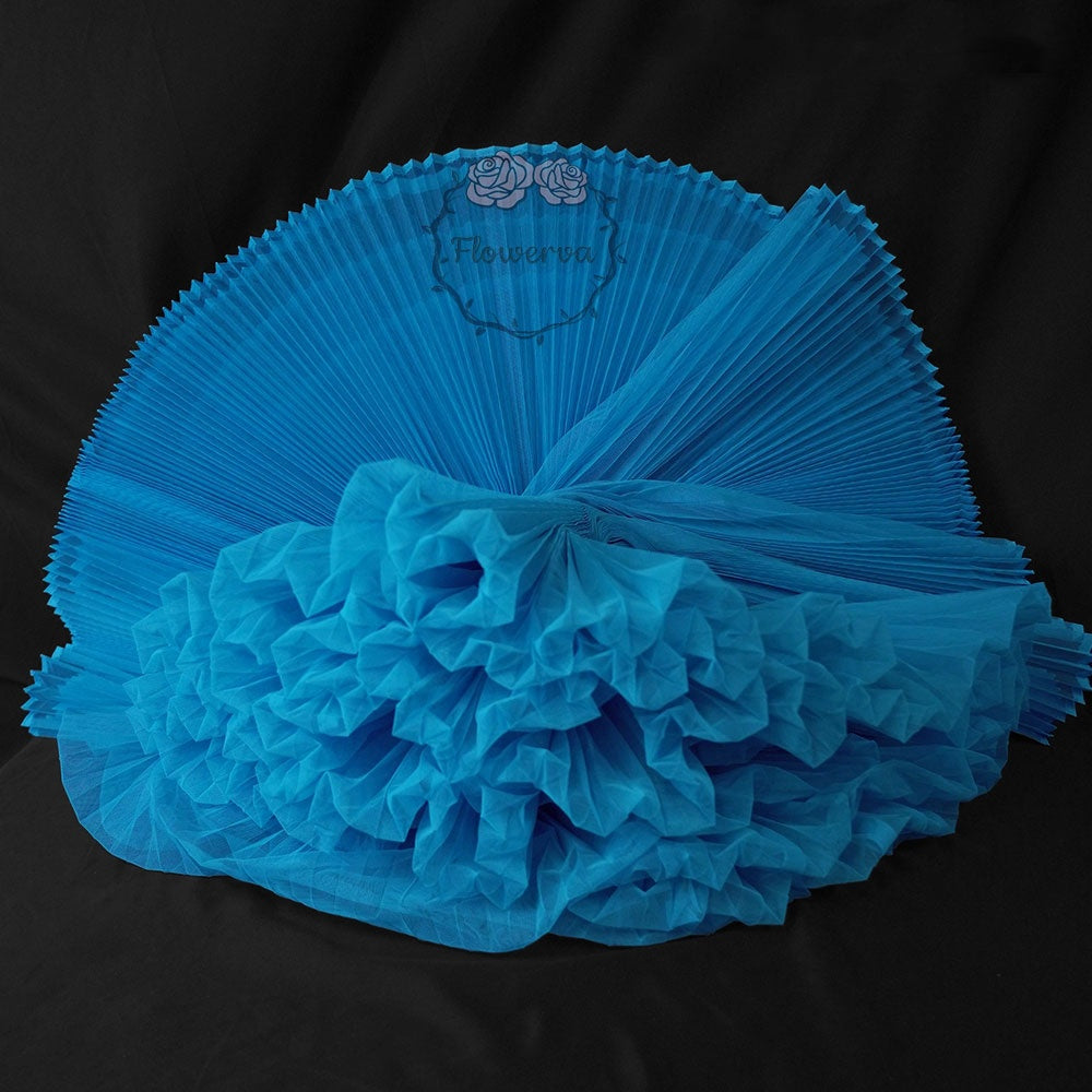 Flowerva Lake Blue Great Pleated Organza Crinkle Fabric 6324