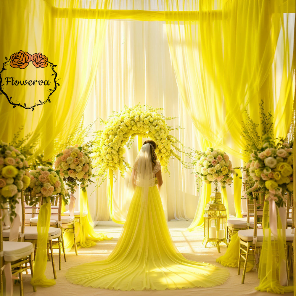 Flowerva Lemon Yellow Silk Sparkling Yarn Wedding&Party Stage Decoration Designer Fabric