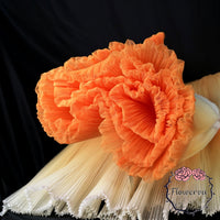 Gradient Orange-Yellow Pleated Organza Crinkle Fabric With Rigid And Wide Trim Stage Handmade Dress Designer Fabrics