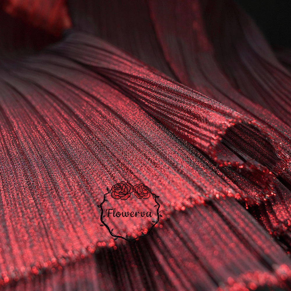 Obsidian Red Metal Pearl Yarn Texture Wrinkle Fabric Wedding Style Stage Decoration Floral Fabric