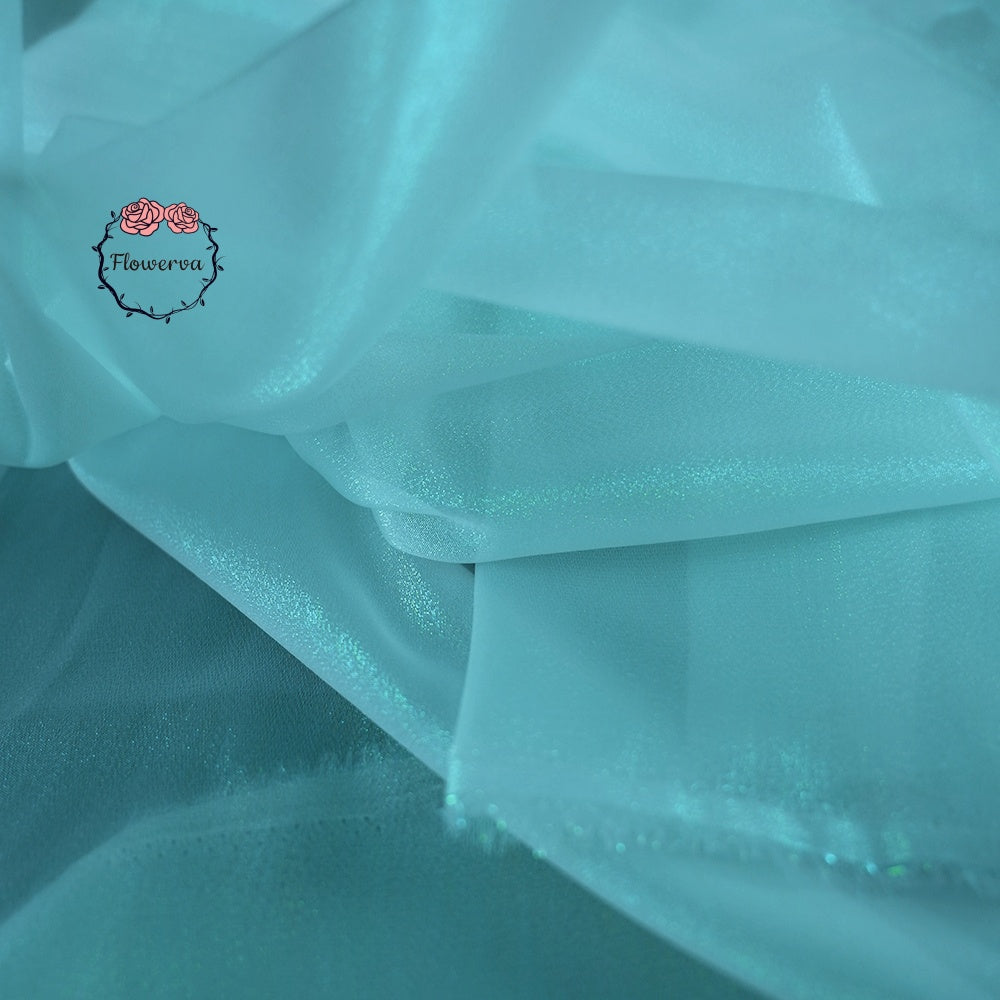 Flowerva Crystal Shining Organza Pearl Lake Blue Wedding Dress /Decoration Design Fabric