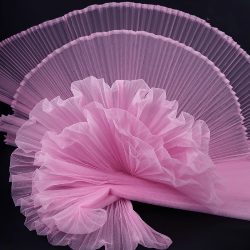 Tissu froissé en organza plissé rose clair Barbie 6324