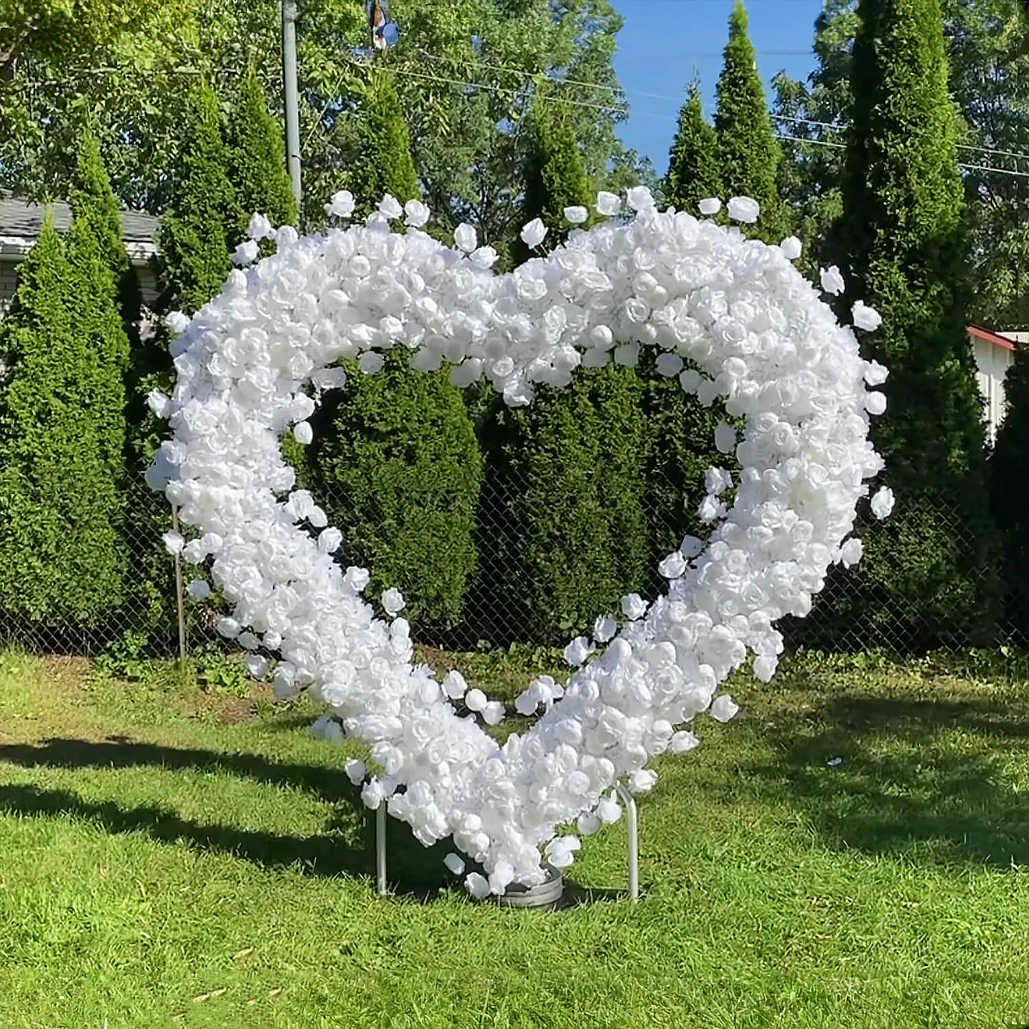 Flowerva 8ft White Rose Flower Wall Romantic Atmosphere Heart Shaped Wedding Decoration Indoor