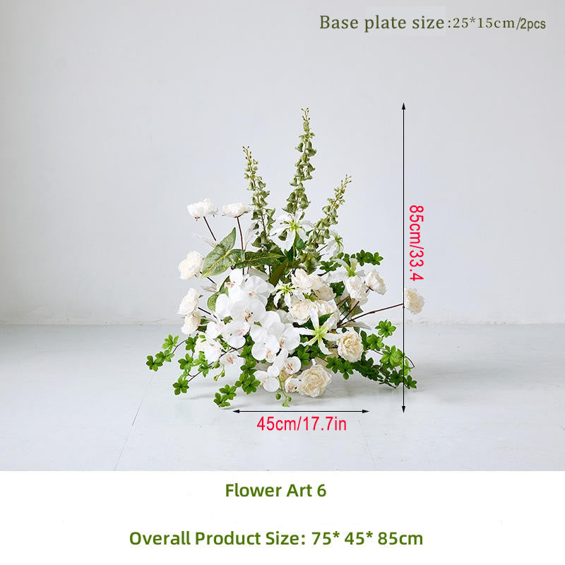 Fleurs de simulation blanc pur, feuilles vertes, décoration de mariage