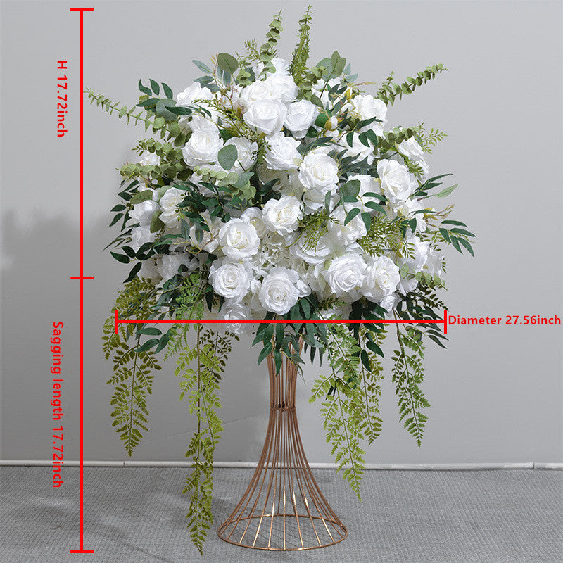 Boule de rose plante verte, étagère géométrique, colonne romaine de 70cm, décoration florale pour table à manger, nouvelle boule de fleur de simulation 5D