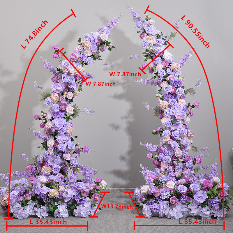 5D New Purple Simulated Flower Art Iron Ox Horn Shelf Decoration Long Row Flower Wedding Site Layout