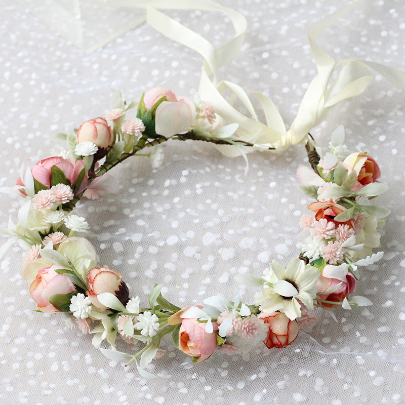 Bridal Wreath Headpiece Pink And Beige Roses