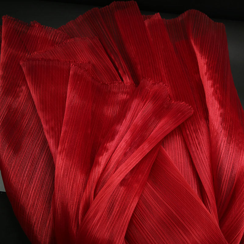 Wine Red Glossy Pleated Texture Wedding Dress Styling Fabric