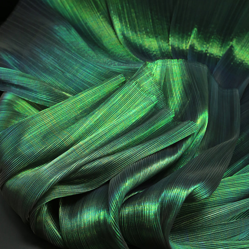 Dark Green Mermaid Texture Pleated Organza Fabric Wedding Decoration Wedding Dress Design