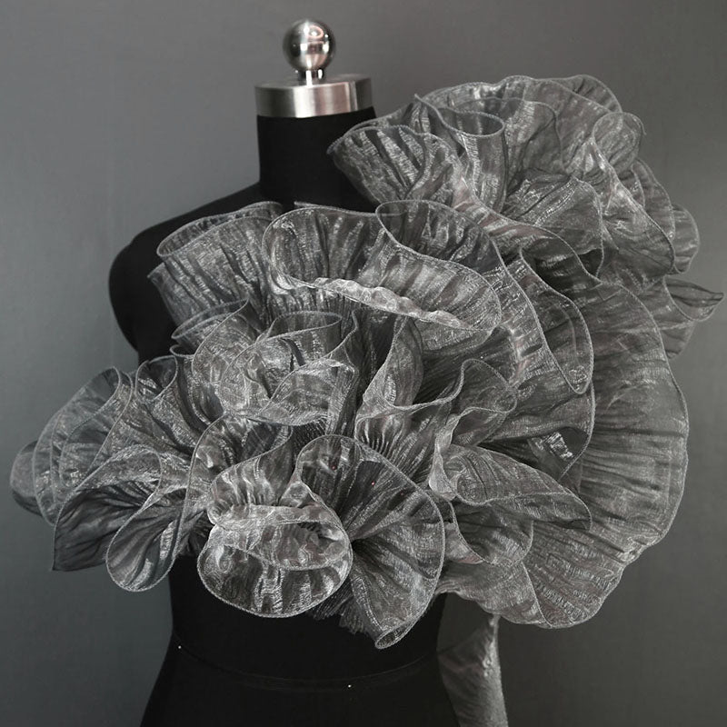 Large Wave Transparent Pleated Lotus Edge Wedding Dress Decorative Fabric