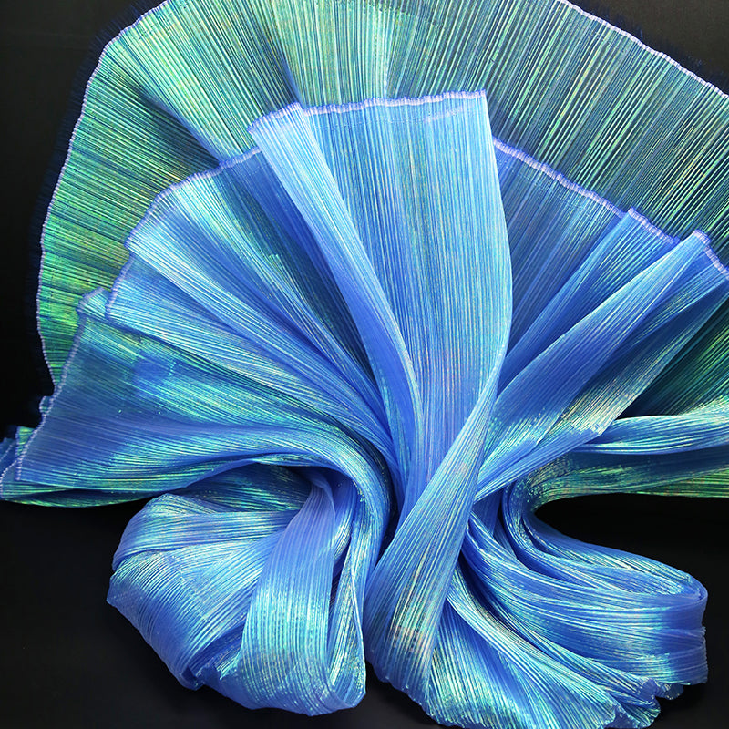 Tissu Organza plissé à Texture sirène bleu profond, décoration de mariage, conception de robe de mariée