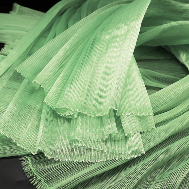 Tissu de style de robe de mariée à texture plissée brillante rose vert