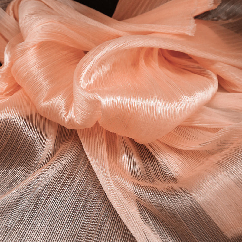 Tissu de style de robe de mariée à texture plissée brillante rose orange