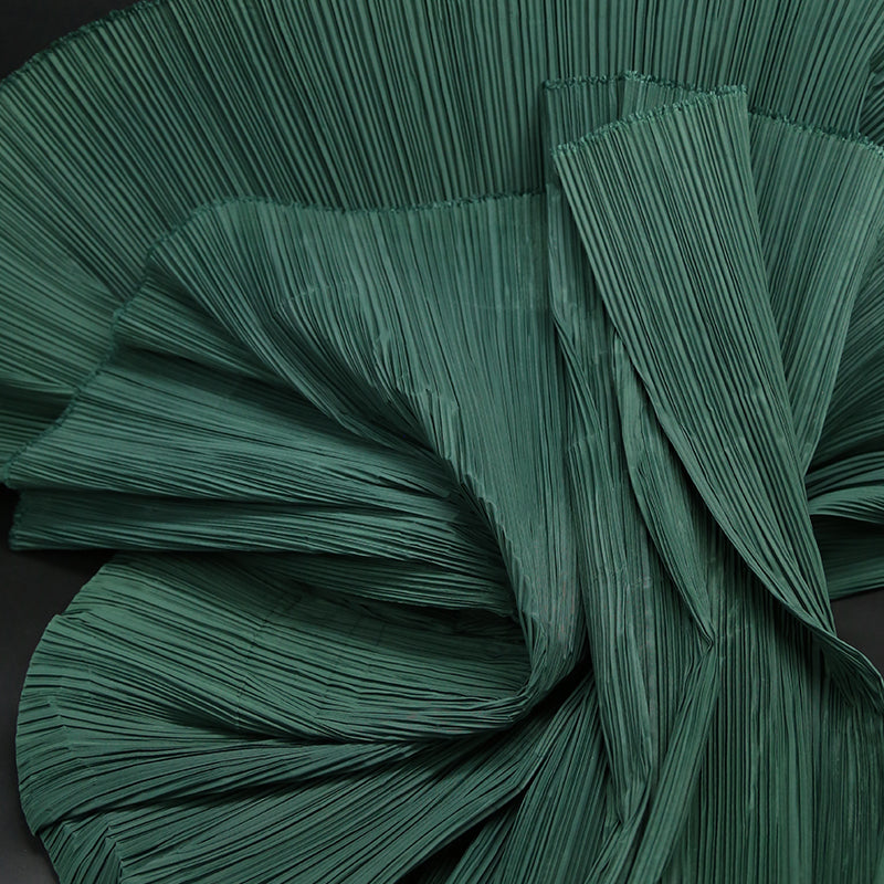 Dark Green Flowerva Pleated Decoration Printmaking Fabric
