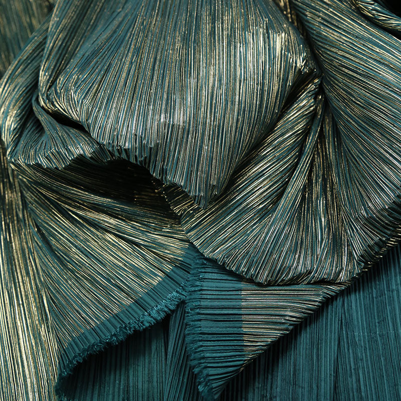 Décoration de mariage de tissu de texture de plissage de ride d'estampage d'or chaud vert noirâtre