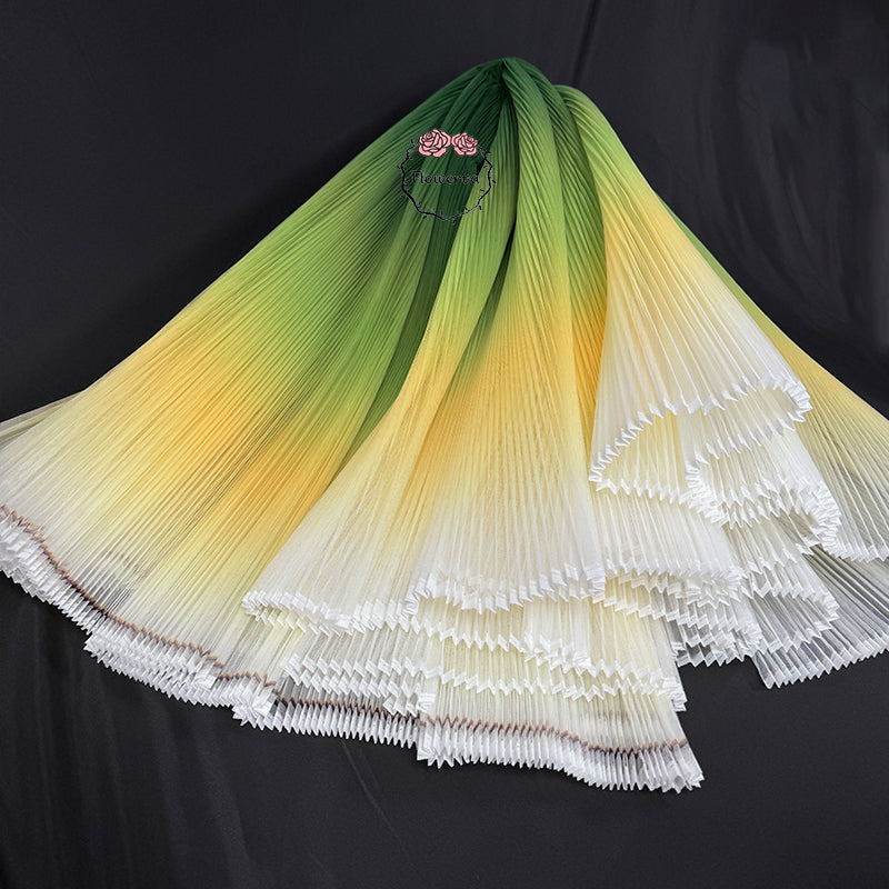 Gradient Green Pleated Organza Crinkle Fabric Stage Handmade Dress Designer Fabrics