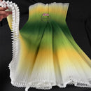 Gradient Green Pleated Organza Crinkle Fabric Stage Handmade Dress Designer Fabrics