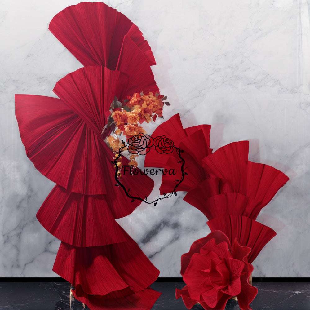 Flowerva Wine Red Double-Sided DIY Fan-Shaped Wedding Event Background Decoration