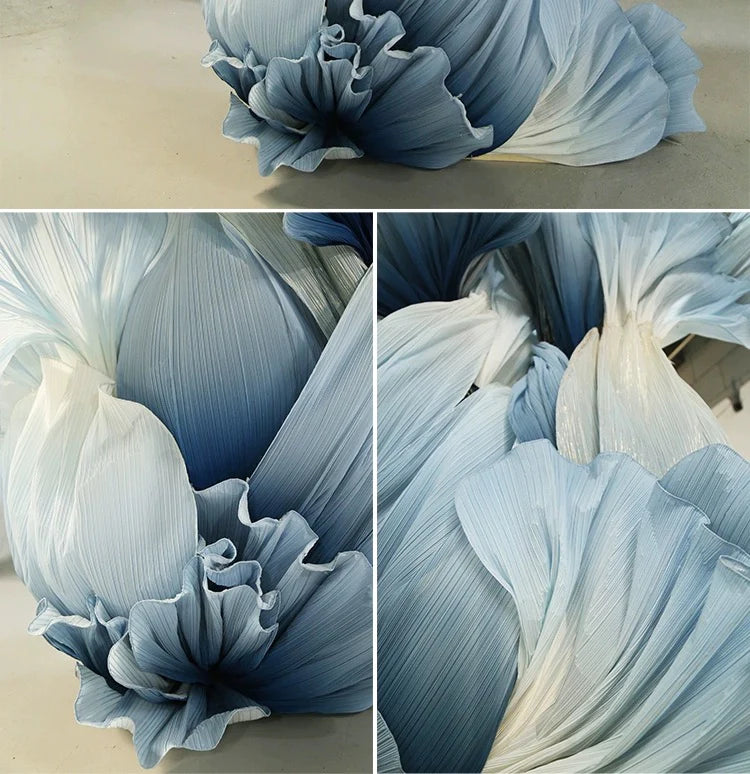 Flowerva Gradient White Blue Hot Stamping Fabric Ocean Wave Flower Design