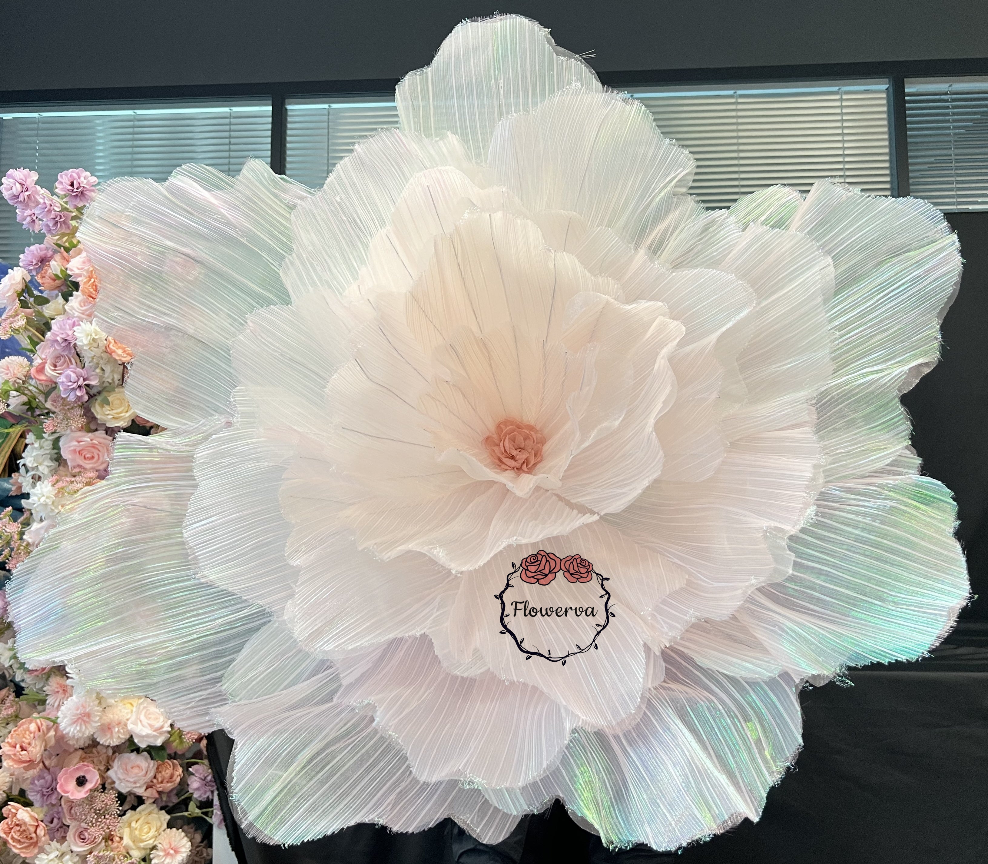 Flowerva DIY Soft Pink Shining Fabric handmade Hibiscus Party&Wedding Event Stage Decoration