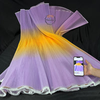 Gradient Yellow And Purple Pleated Organza Crinkle Fabric With Rigid And Wide Trim Stage Handmade Dress Designer Fabrics