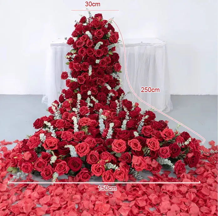 Flowerva Red Wedding Decoration Stage Background Simulated Floral Arrangement