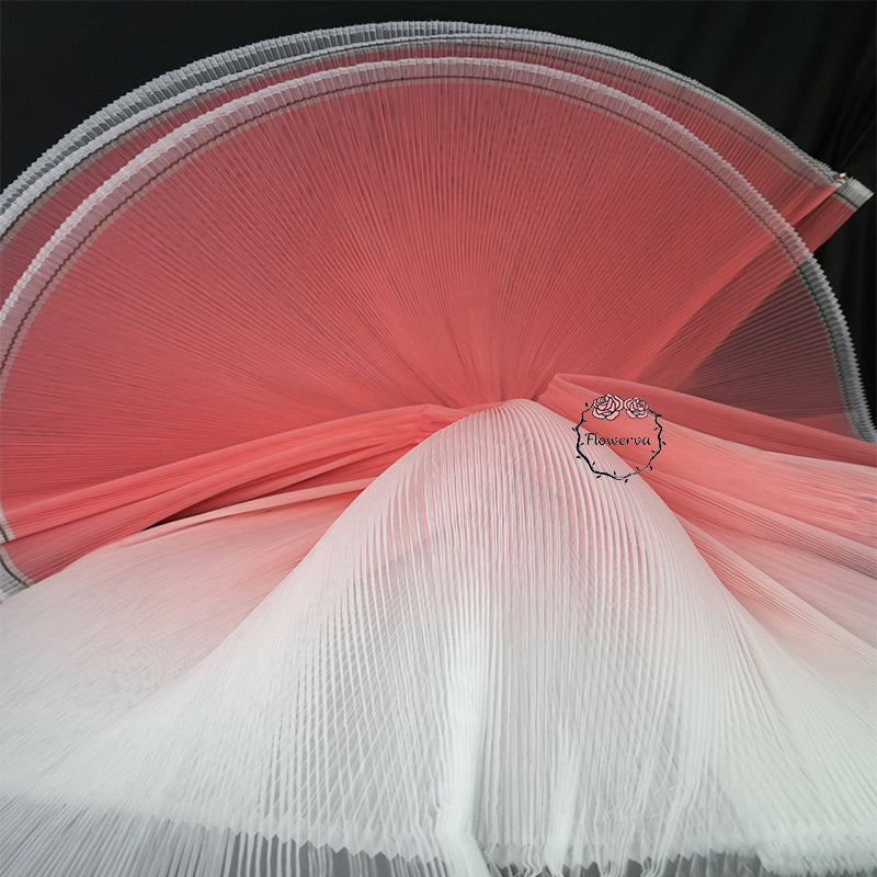 Tissu froissé en Organza plissé rose dégradé, avec garniture rigide et large, tissus de styliste pour robe de scène faits à la main