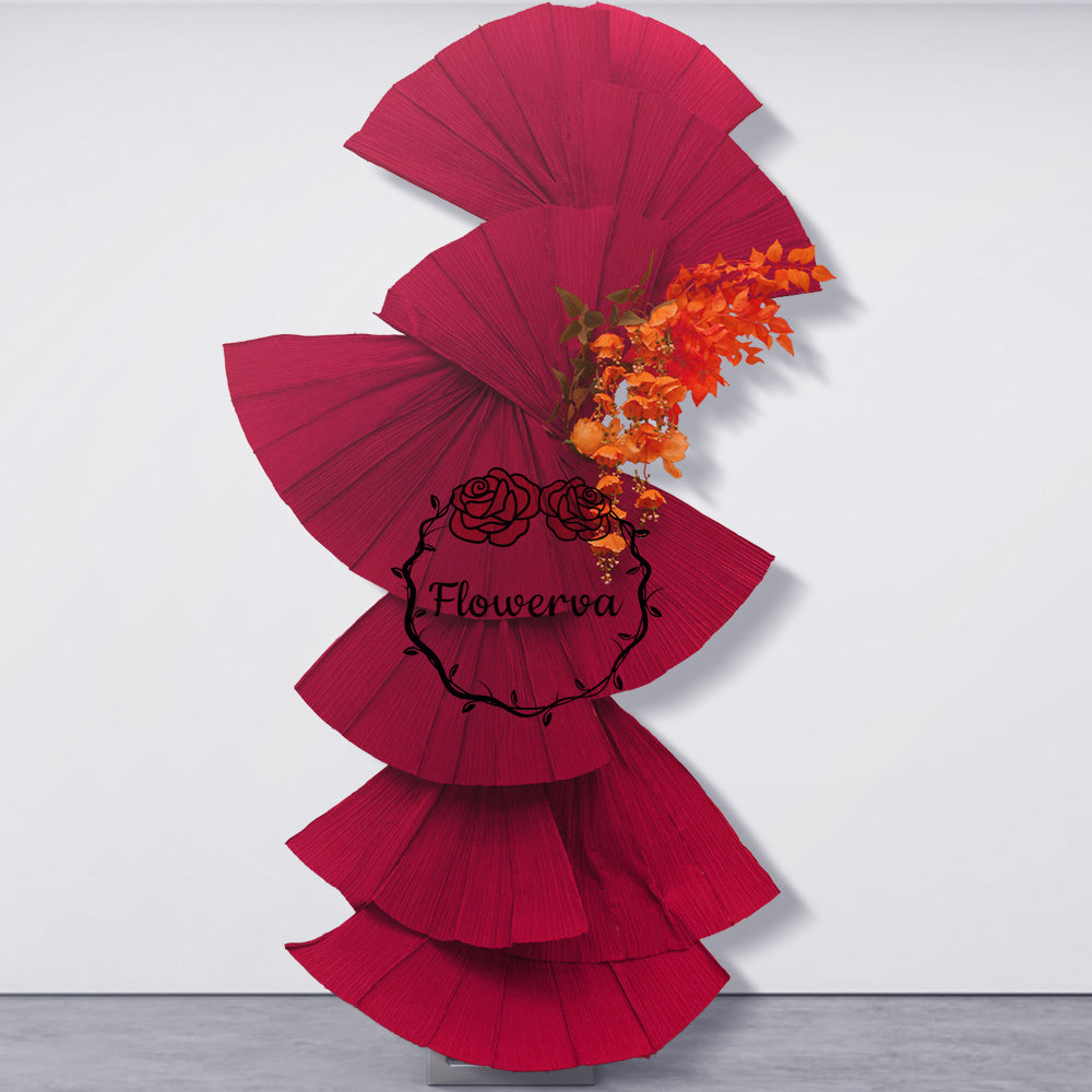 Flowerva Wine Red Double-Sided DIY Fan-Shaped Wedding Event Background Decoration