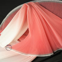 Gradient Pink Pleated Organza Crinkle Fabric With Rigid And Wide Trim Stage Handmade Dress Designer Fabrics