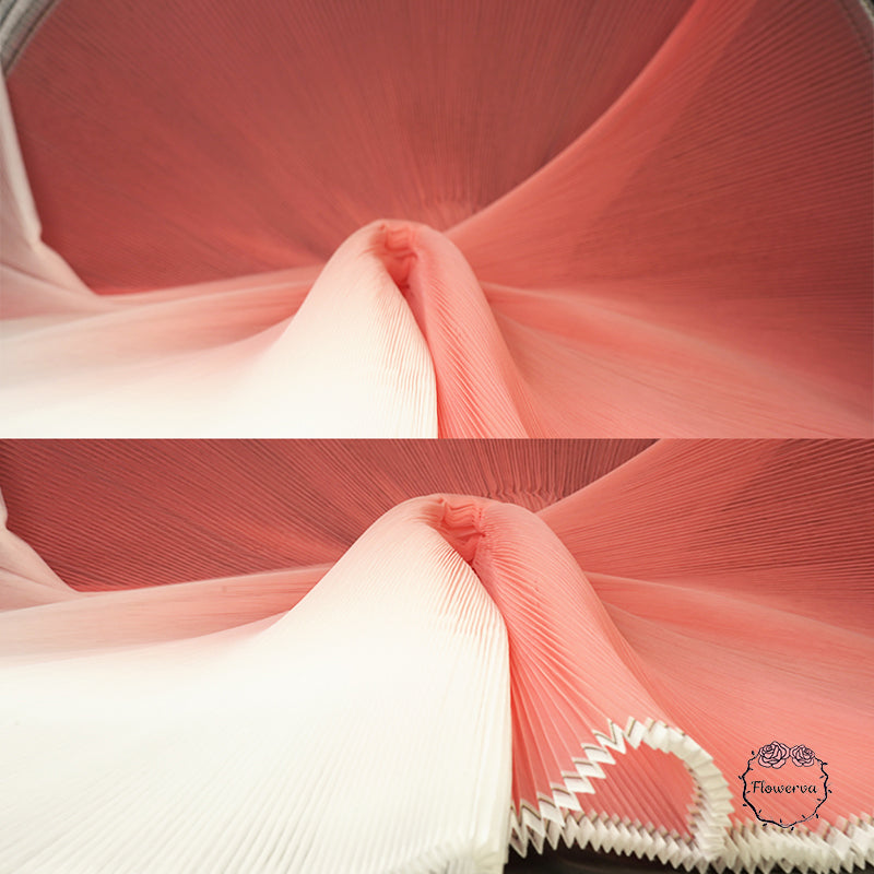 Gradient Pink Pleated Organza Crinkle Fabric With Rigid And Wide Trim Stage Handmade Dress Designer Fabrics