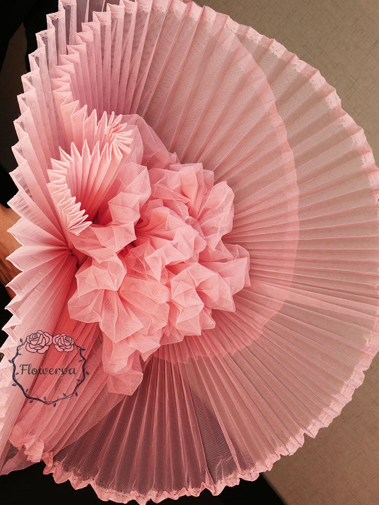 Tissu froissé en organza plissé rose 6324