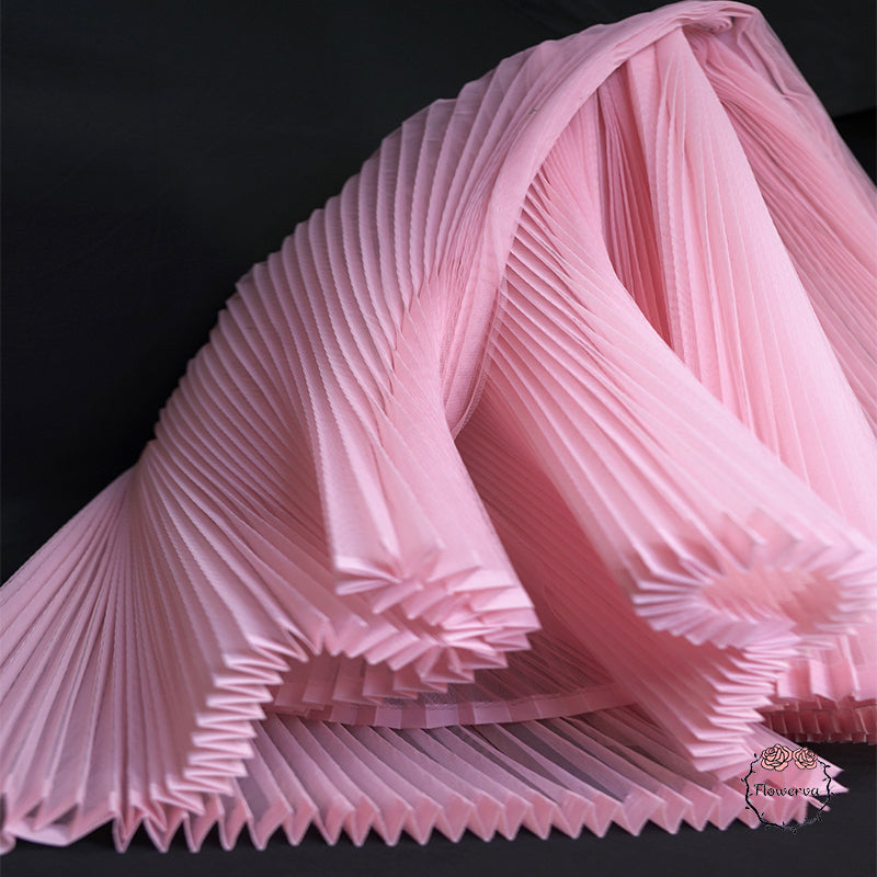 Tissu froissé en organza plissé rose pêche 6324