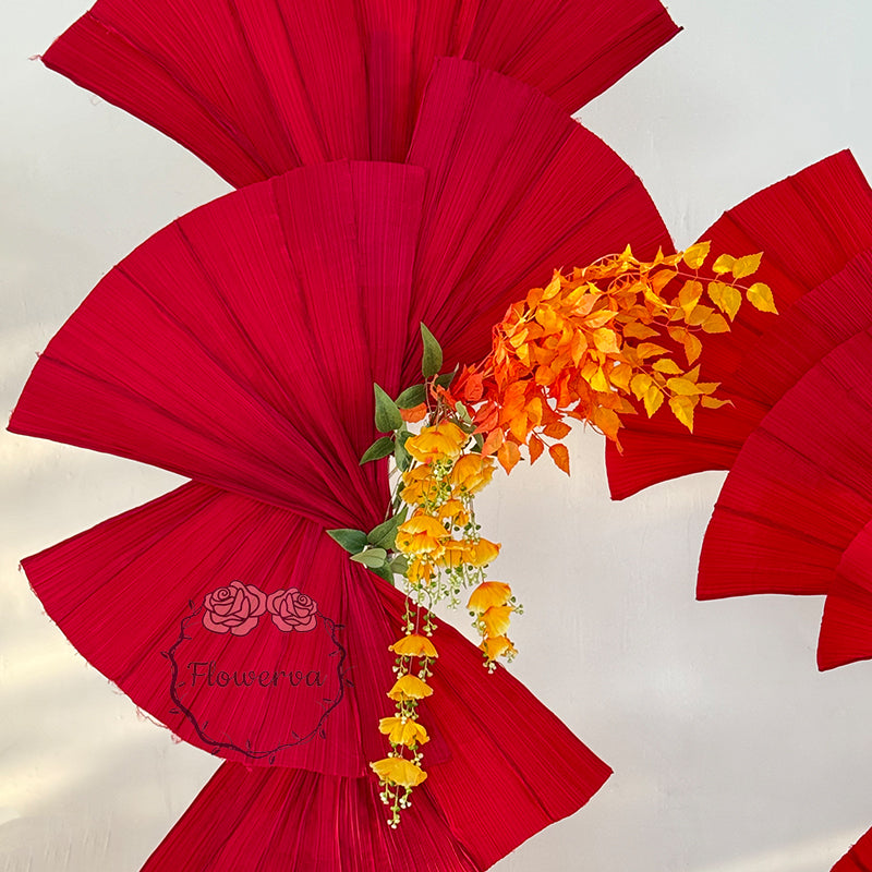 Flowerva Wine Red Double-Sided DIY Fan-Shaped Wedding Event Background Decoration