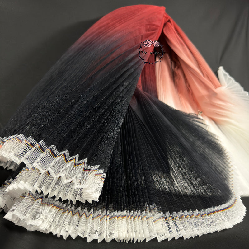 Tissu tricoté à grande maille dure plissée dégradé noir rouge, décoration de fond de scène de mariage
