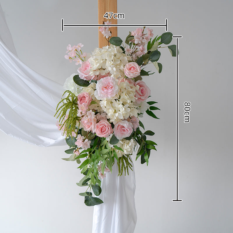 Flowerva Pure Pink White Simulation Rose Art European Wooden Frame Arch Wedding Stage Activity Background Decoration Props