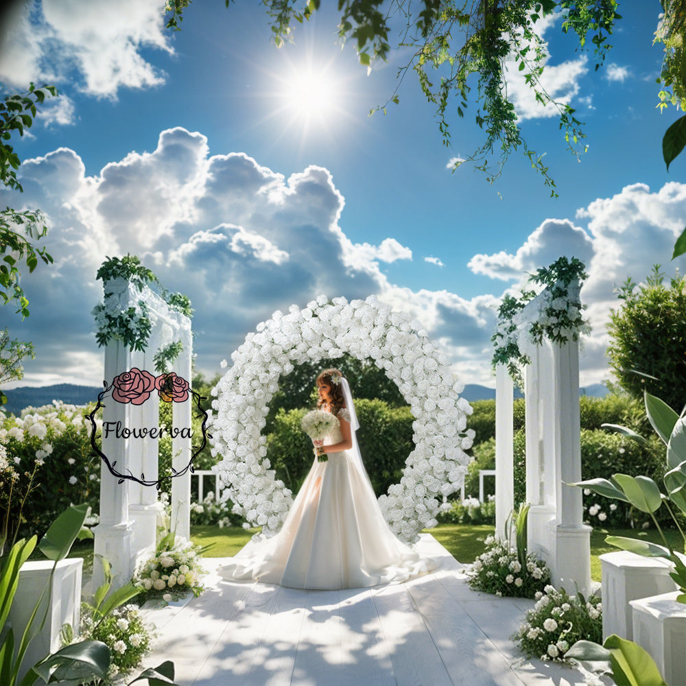 Flowerva 2-Meter Pure White Rose Circular Wedding Event Background Decora