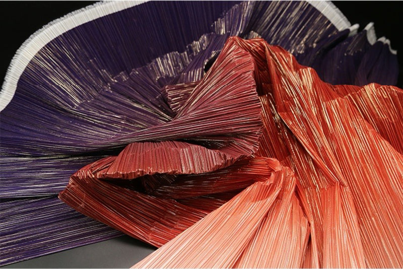 Tissu à Texture plissée et dégradé, violet, rouge, or chaud, estampage, décoration de mariage