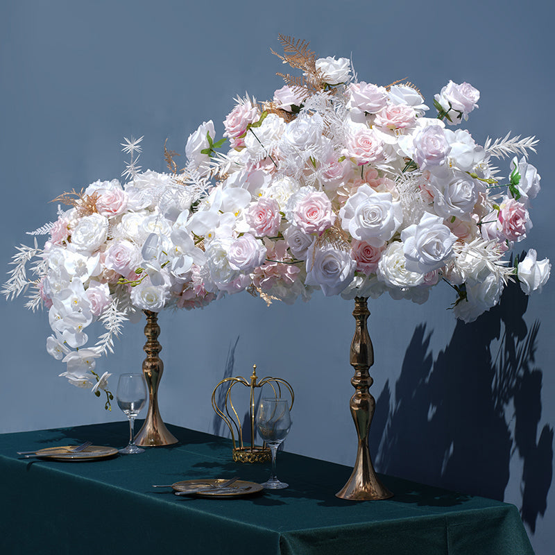 Flowerva Rose Blanc Rose Or Feuilles Boule De Mariage Banquet Table Center Article Prop