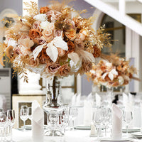 Flowerva Golden Grapefruit Leaves Pampas Grass Wedding Flower Ball Banquet Event Table Centerpieces Props