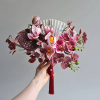 Flowerva Folding Fan New Chinese Style Hand Holding Artificial Flowers Photography Ancient Style Home Display