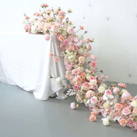 Flowerva Pink Long Table Flower And Circular Flower Arch Wedding Decoration