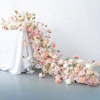 Flowerva Pink Long Table Flower And Circular Flower Arch Wedding Decoration