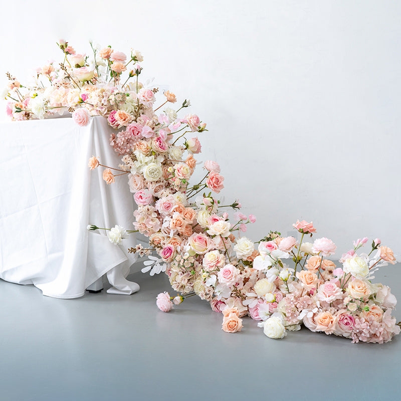 Flowerva Pink Long Table Flower And Circular Flower Arch Wedding Decoration