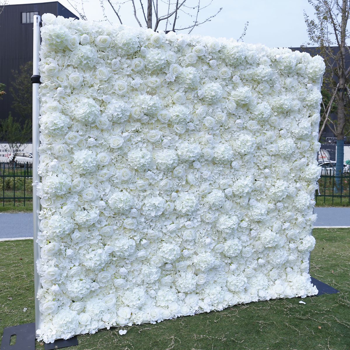 Flowerva 5D White Rose Large Hydrangea Fabric Wedding Backdrop Wall Cloth Floral Wall Decor Props