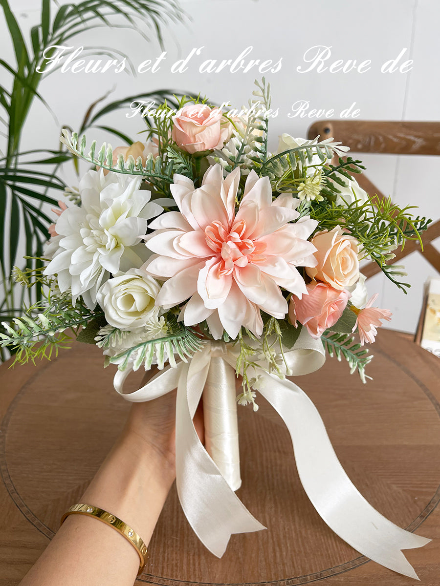 Flowerva Bouquet de mariage de fleurs artificielles nobles françaises